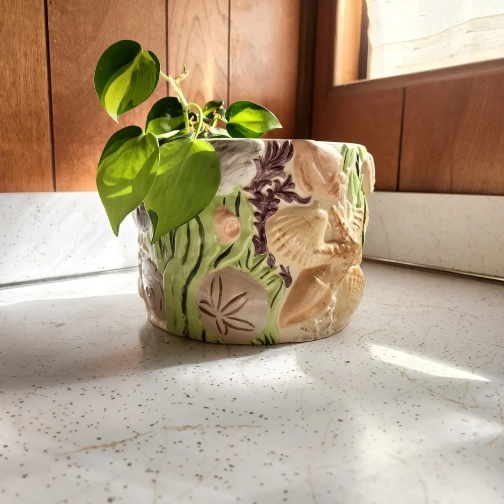 Vintage Ceramic Seashell Planter